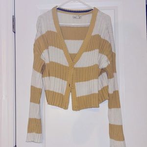 American Eagle Yellow and white striped button up sweater